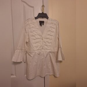 White Women's V-Neck Button Detail Tunic Top